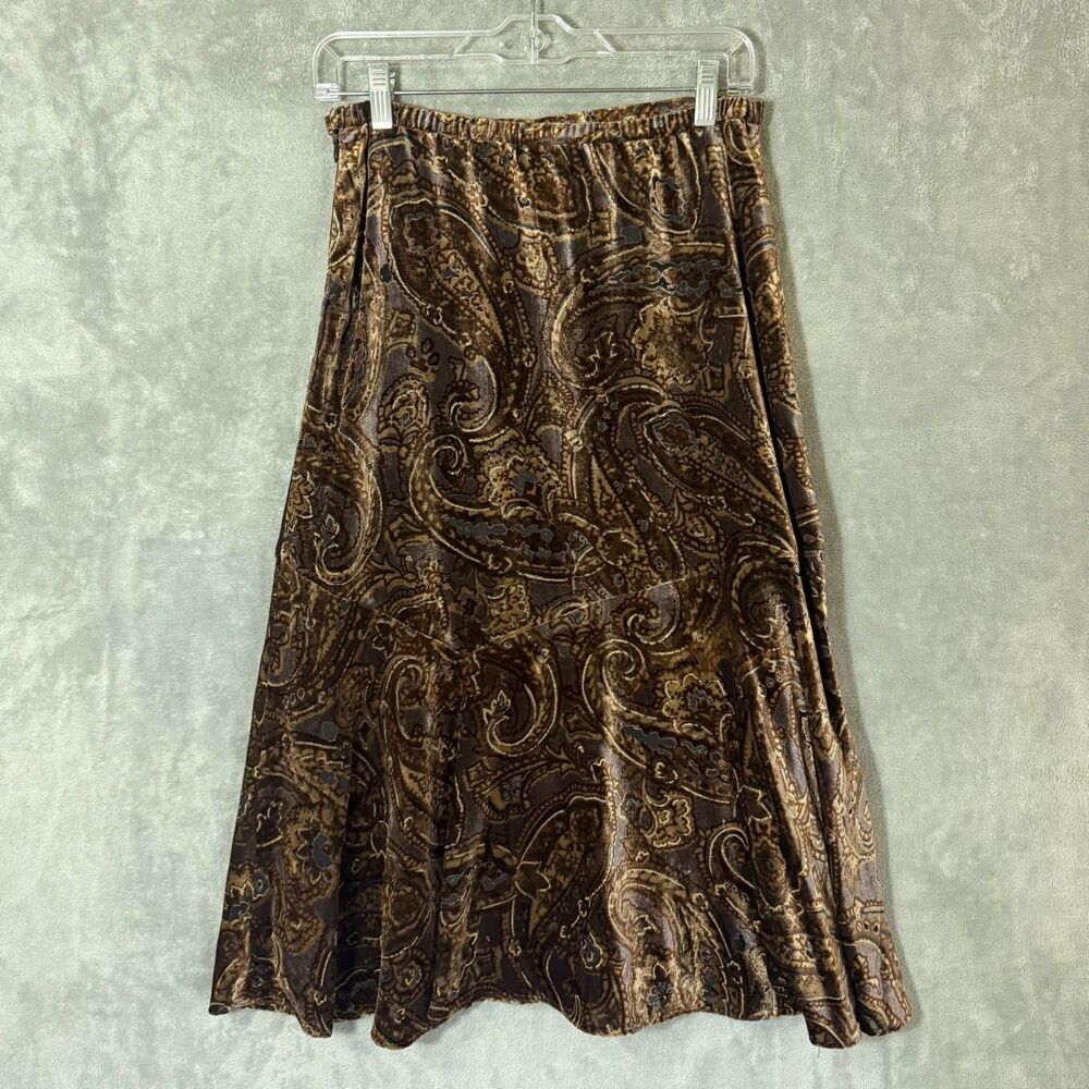Coldwater Creek Brown Velvet Paisley PS Skirt Y2K Bohemian Fairy Whimsigoth